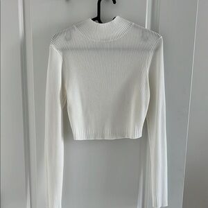 White Ribbed Long Sleeve Turtleneck